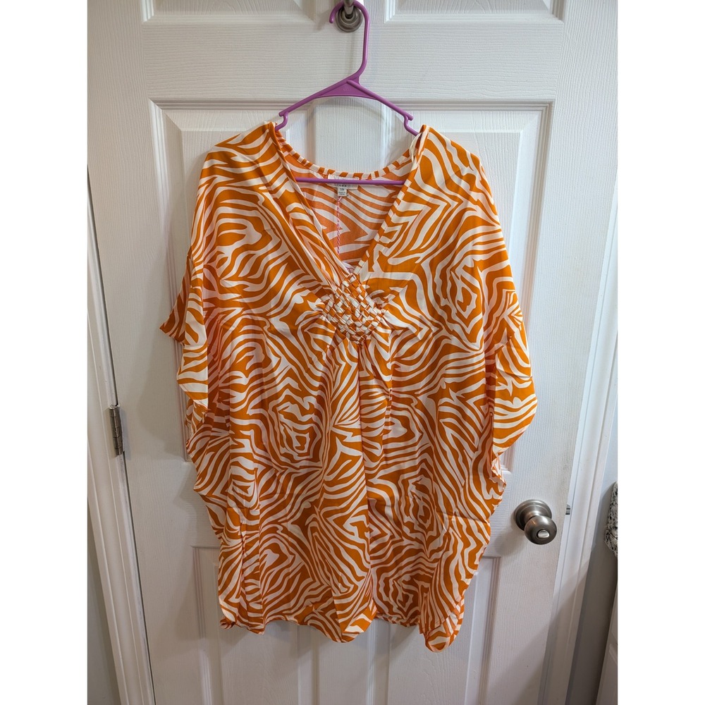 Umgee USA Orange‎ White Zebra Print Kimono Kaftan Top Tunic Shirt - Size S/M